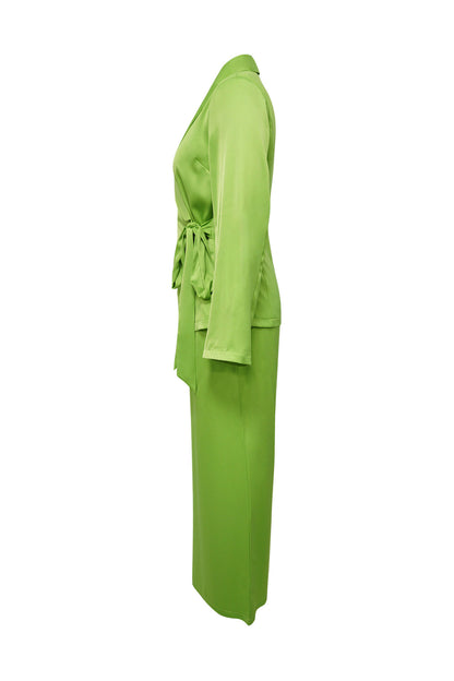 Plunging Wrap Tie Top & Wide Leg Pant Set