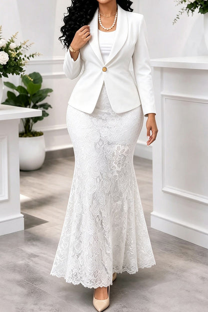 Blazer Lace Mermaid Maxi Skirt Set