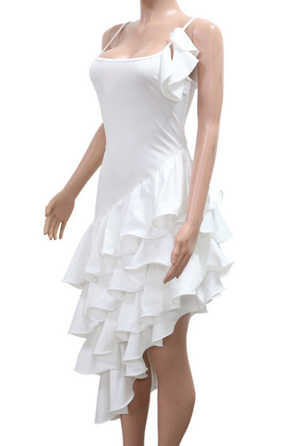 Solid Color Ruffle Hem Spaghetti Strap Dress