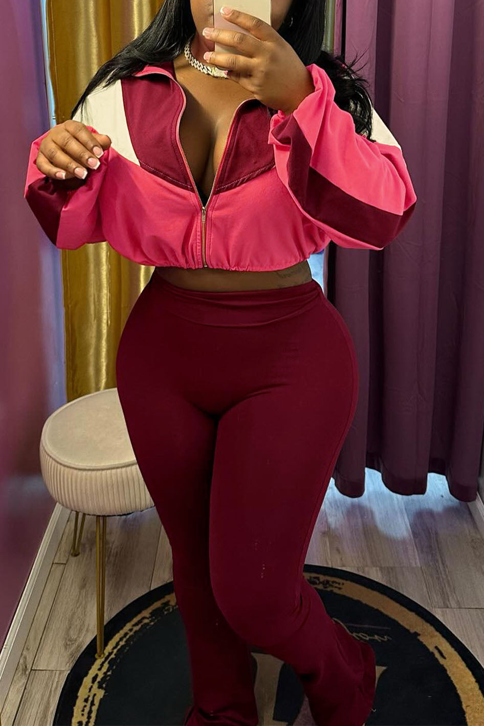 Color block Zip Top & Pants Set
