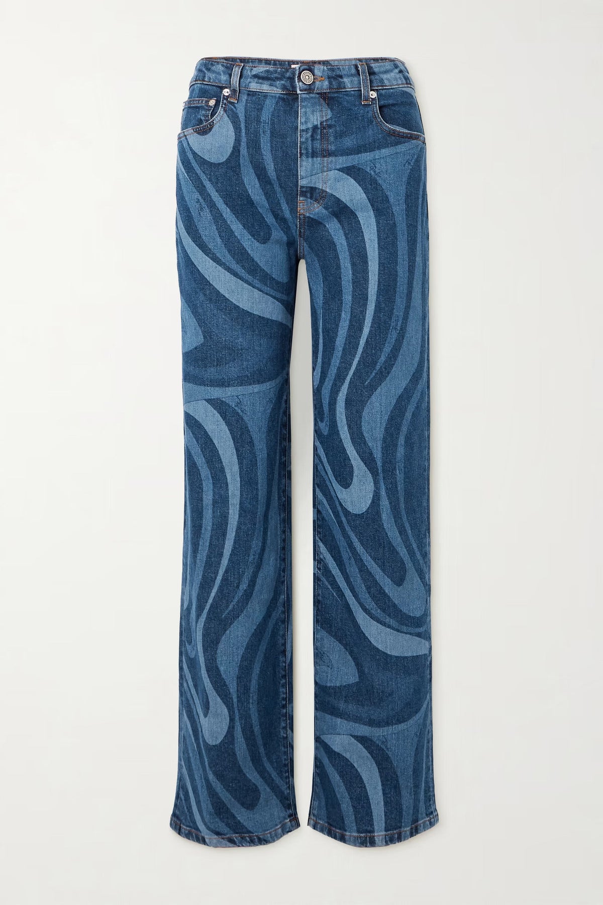 Wave Print Straight Leg Denim Jeans