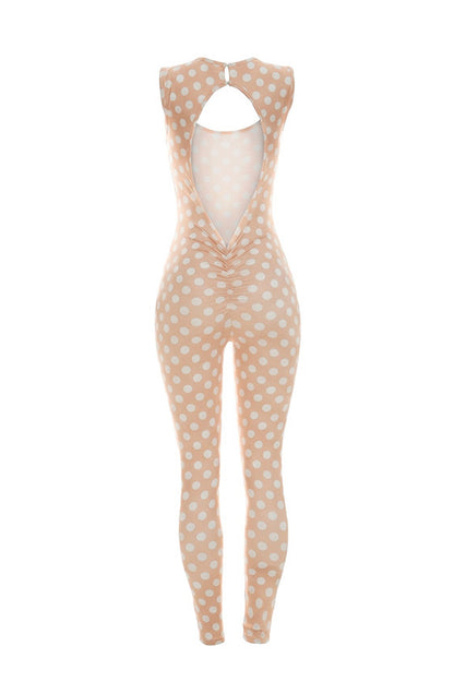 Sleeveless Polka Dot Bodycon Jumpsuit