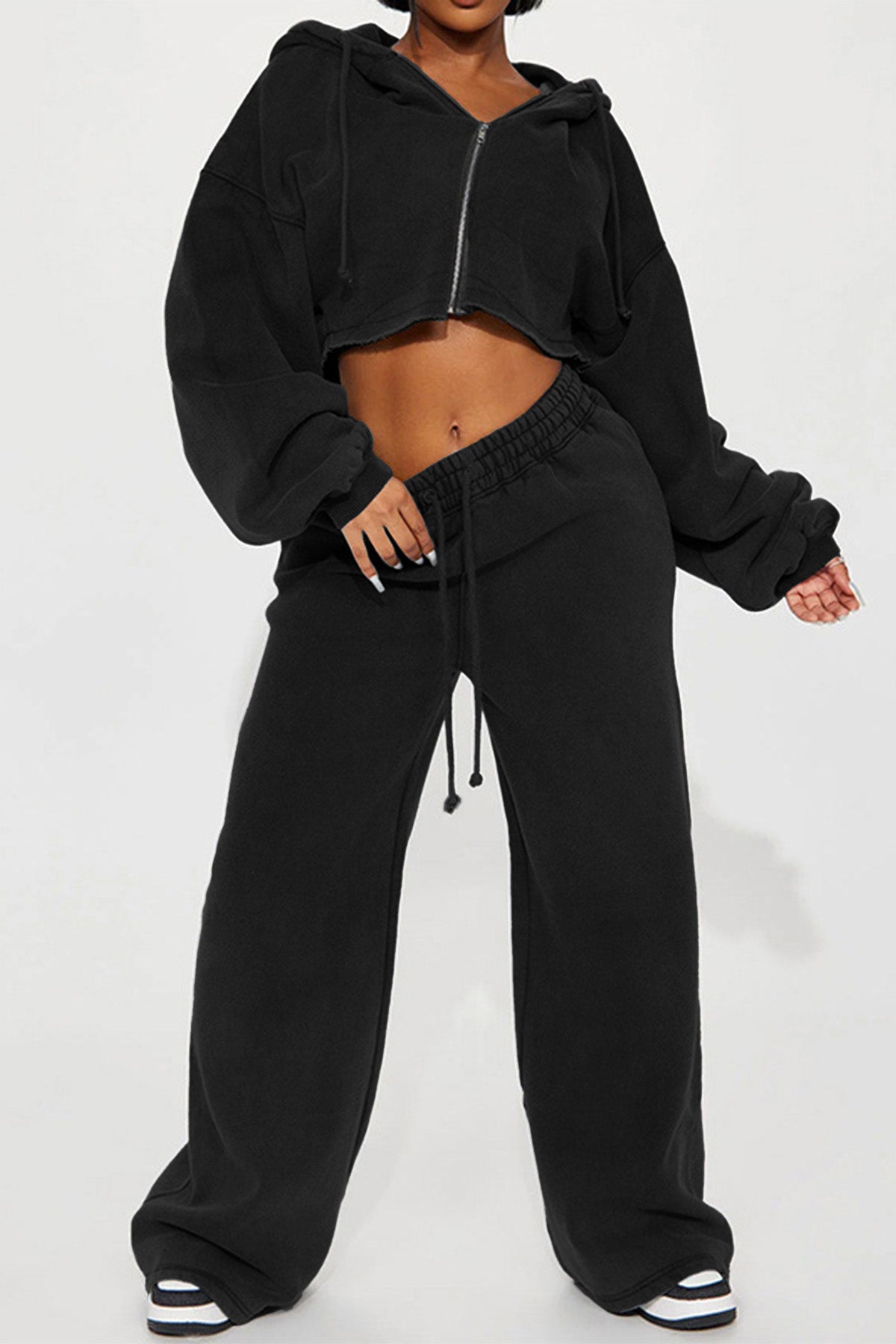 Cropped Zip Hoodie & Wide Leg Sweatpants Set