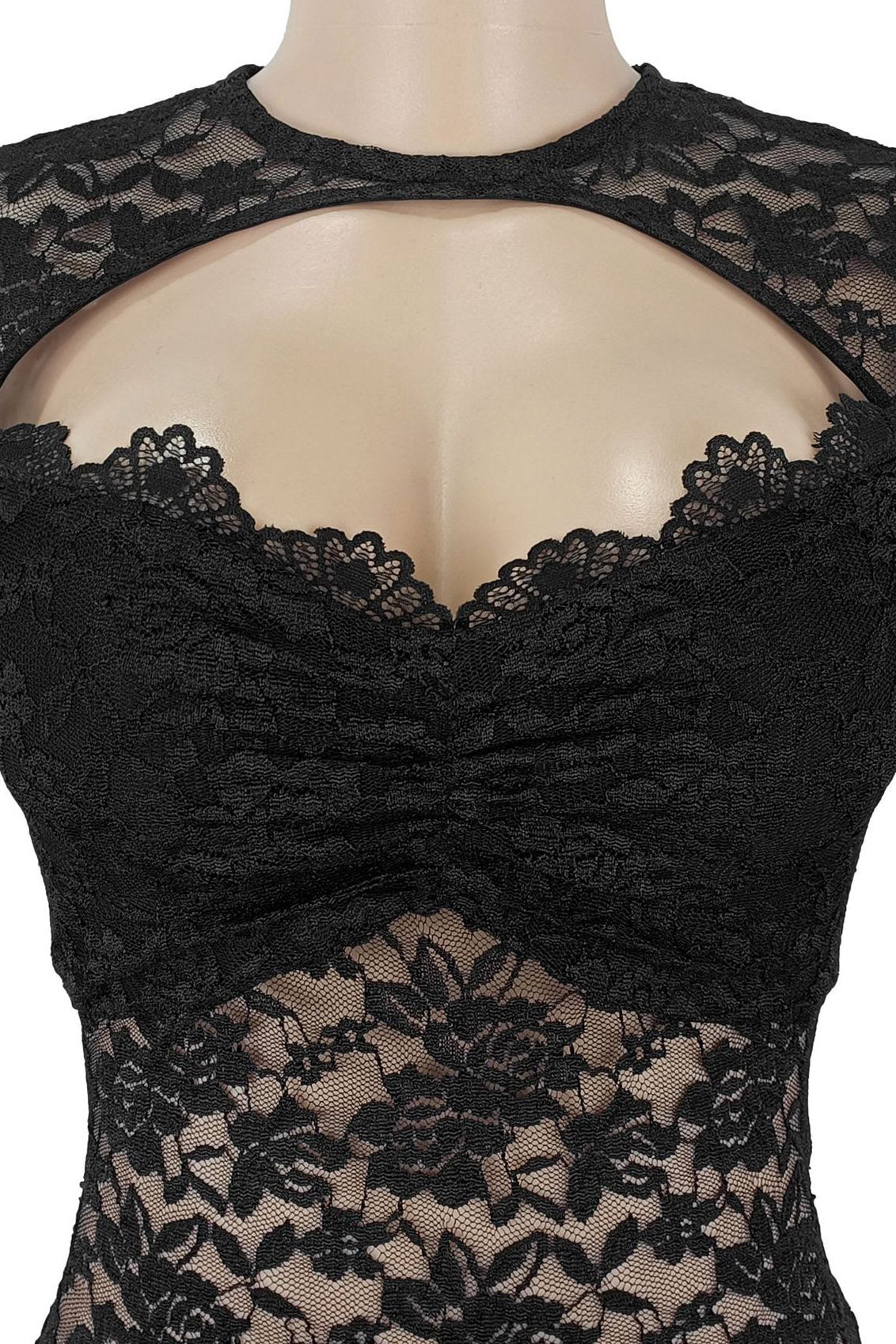Sheer Lace Long-Sleeve Cutout Jumpsuit