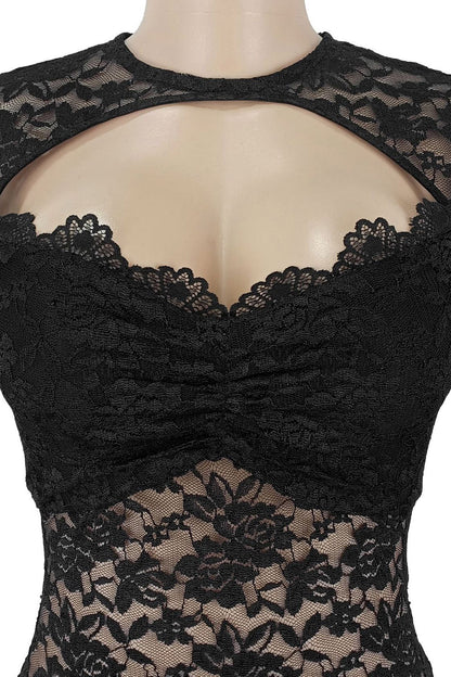 Sheer Lace Long-Sleeve Cutout Jumpsuit