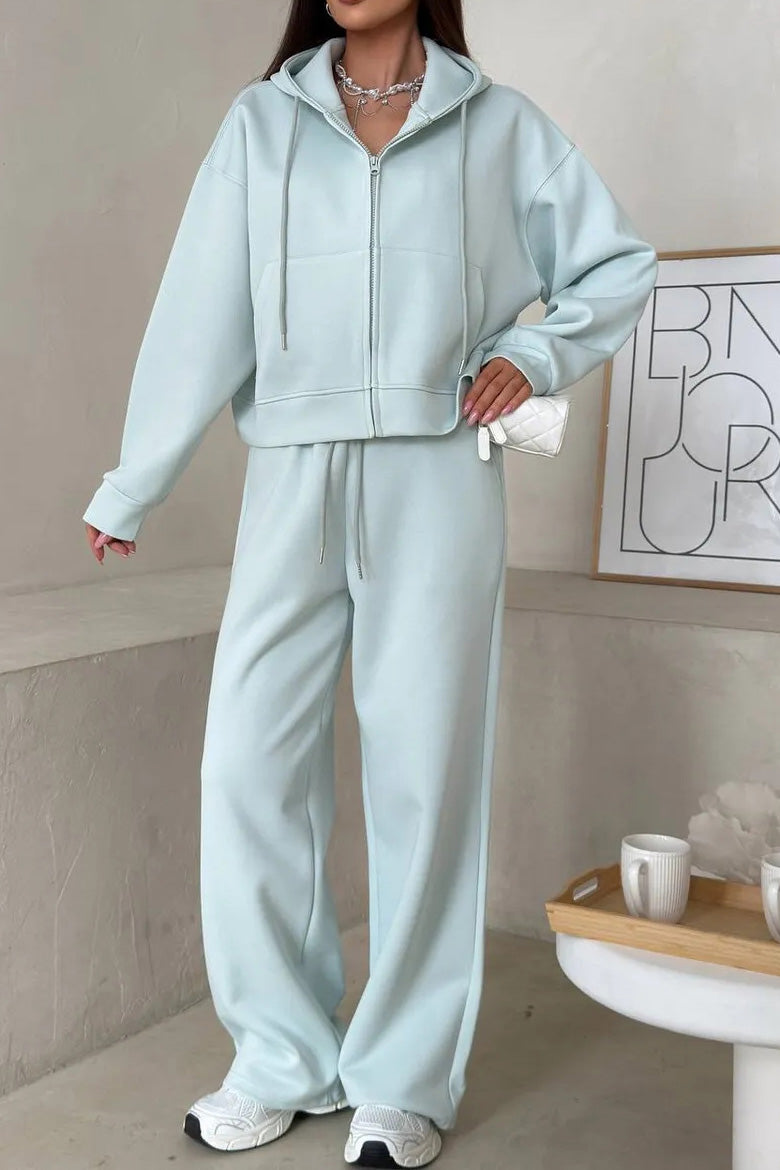 Hooded Zip Sweatshirt & Drawstring Pants Set