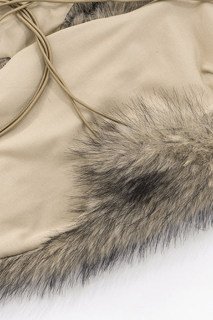 Faux Fur Halter Front Slit Fuzzy Top