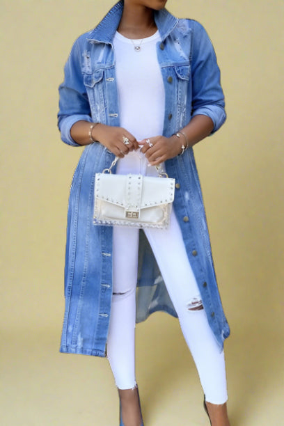 Ripped Long Denim Jacket