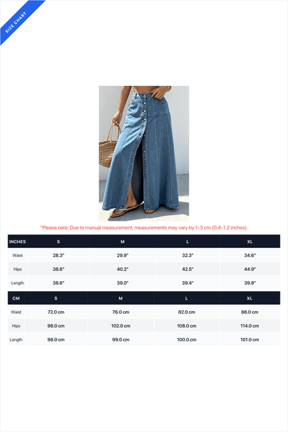 Button-Front A-Line Denim Maxi Skirt