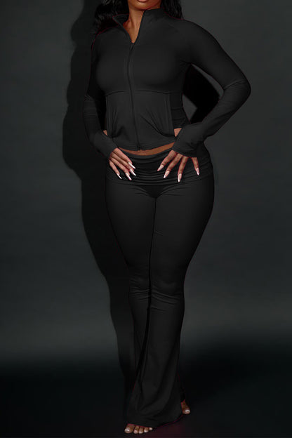 Sculpted Foldover Waist Flare Pants Set