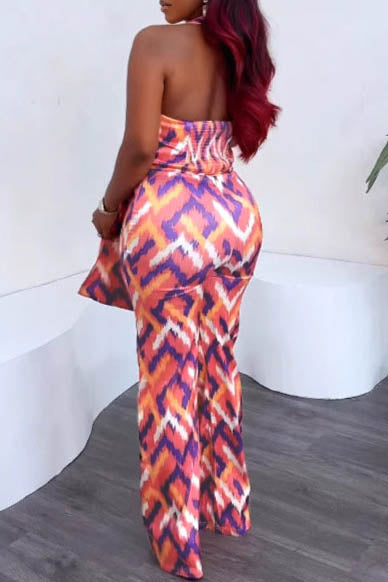 Elastic Slim-Fit Printed Wide-Leg Jumpsuit