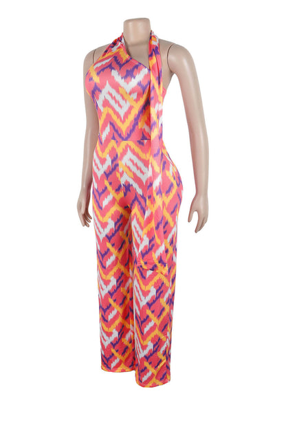 Elastic Slim-Fit Printed Wide-Leg Jumpsuit