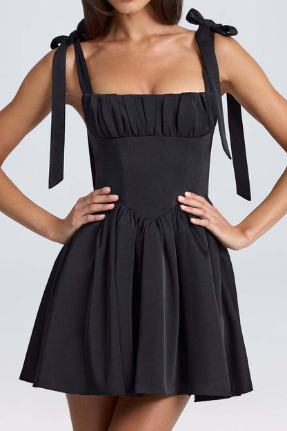Pintucked Shirred Mini Dress