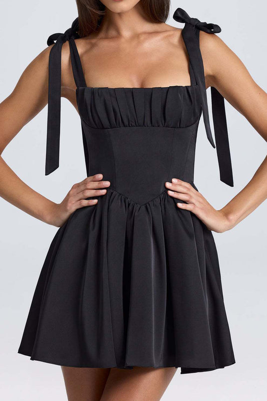 Pintucked Shirred Mini Dress
