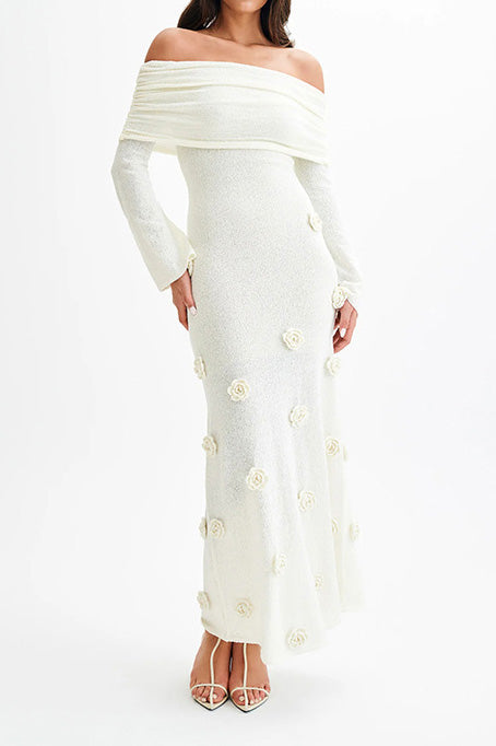 Off Shoulder Knit Maxi Dress