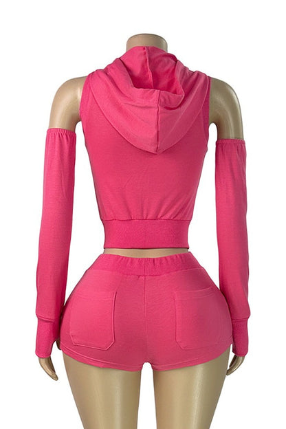 3-Piece Zip Hoodie Shorts & Sleeves Set