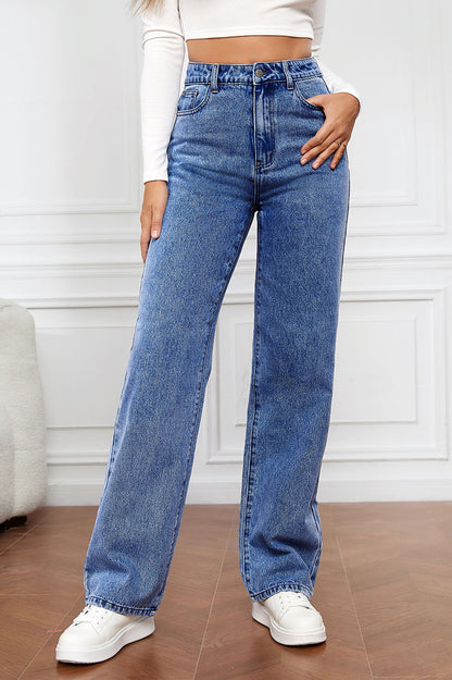 High-Waisted Straight Leg Jeans