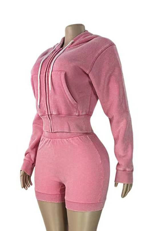 Mineral Wash Zip Hoodie & Shorts Set
