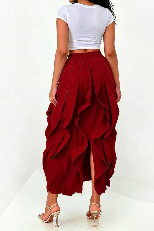 Cascading Ruffle Midi Skirt