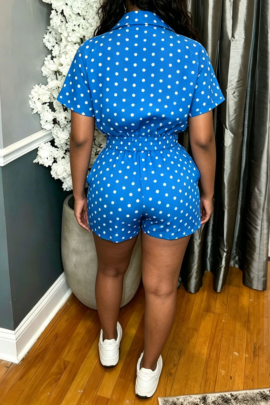Polka Dot Zip-Up Shorts Set