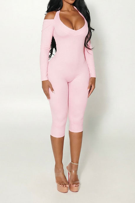 Snake-Print Halter Capri Jumpsuit