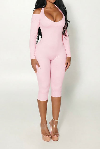 Snake-Print Halter Capri Jumpsuit