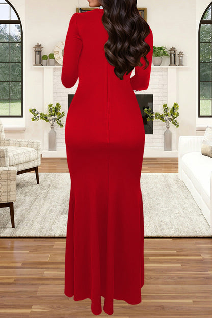 Long Sleeve Rhinestone Turtleneck Maxi Dress