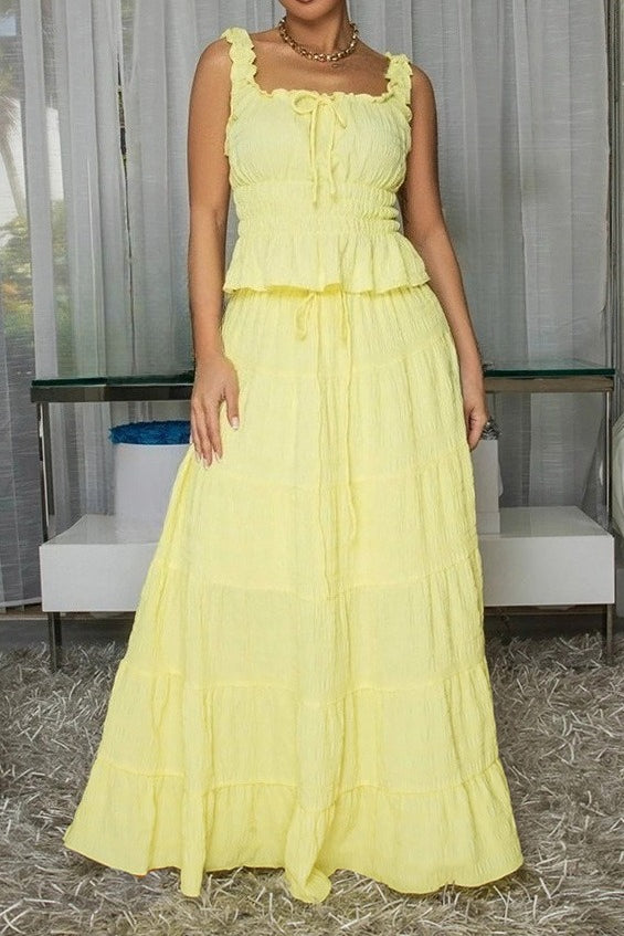 Textured Smocked Top & Tiered Maxi Skirt Set