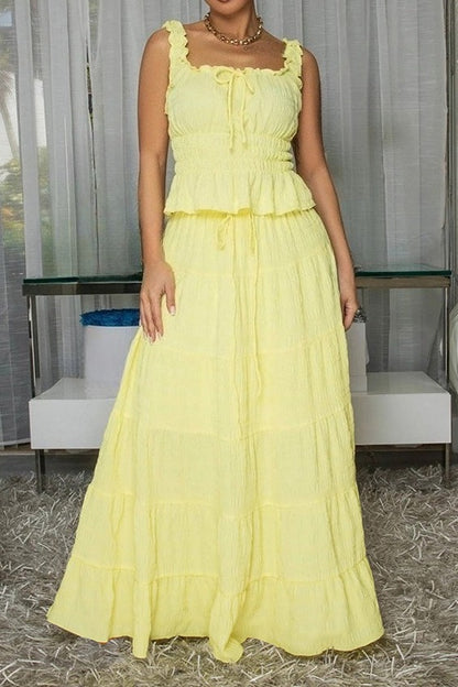 Textured Smocked Top & Tiered Maxi Skirt Set