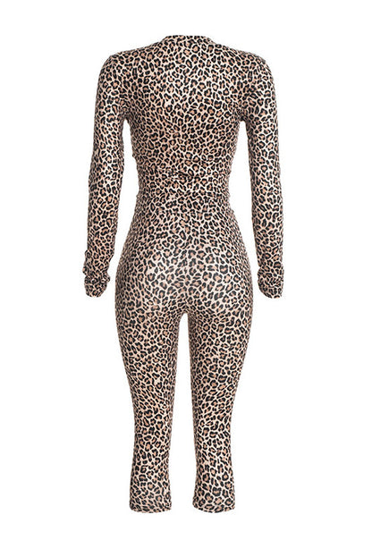 Leopard Crop Top, Cardigan & Capri Pants Set