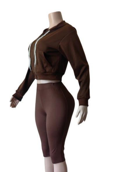 Cropped Zip Hoodie Biker Shorts Set