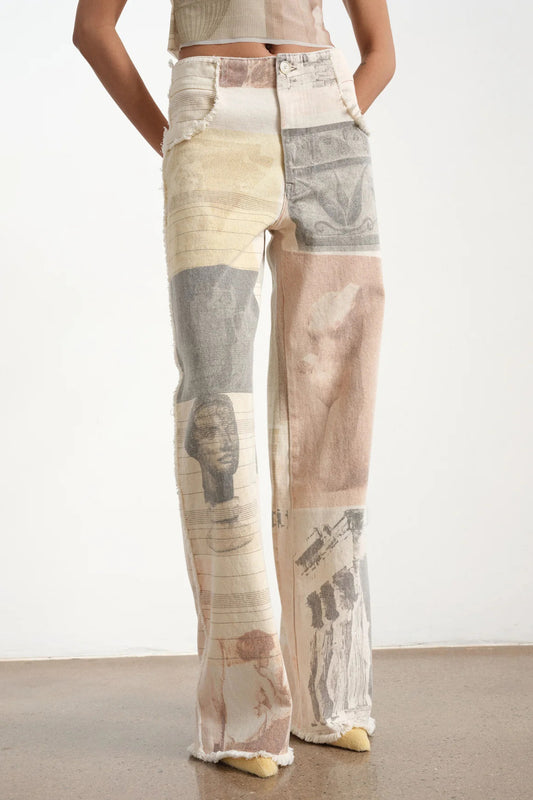 Vintage Print Wide Leg Straight Jeans