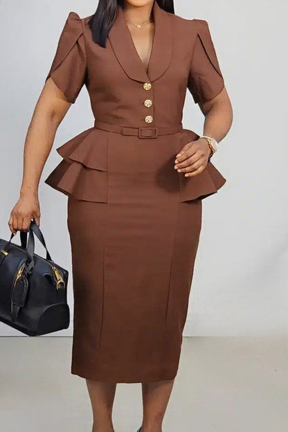 Tailored Asymmetrical Belted Midi Dress