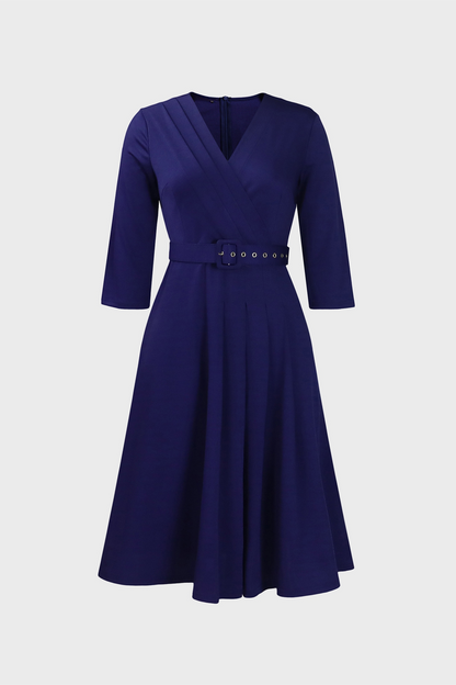 V-Neck Wrinkled Midi Dress
