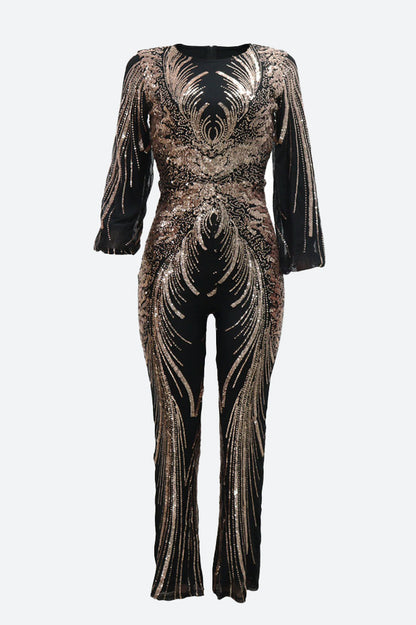 Sequin Lantern Sleeve Party Jumpsuit
