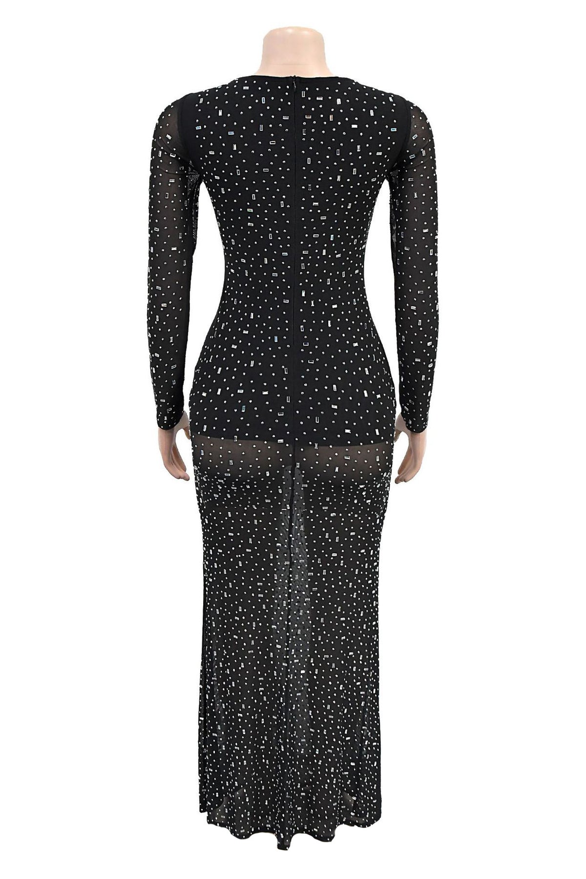 Crystal Embellished Square Neck Maxi Dress