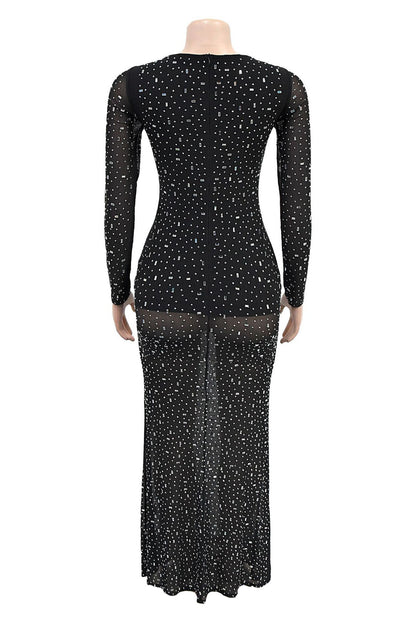 Crystal Embellished Square Neck Maxi Dress