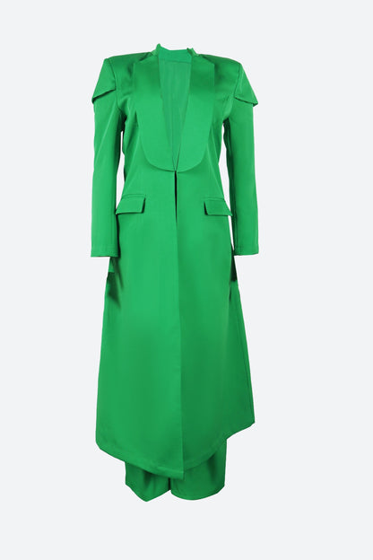 Solid Color Notch Lapel Long Suit Two-Piece Set