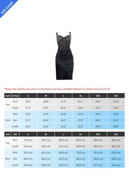 Rhinestone Bodysuit & Pencil Skirt Skirt Set