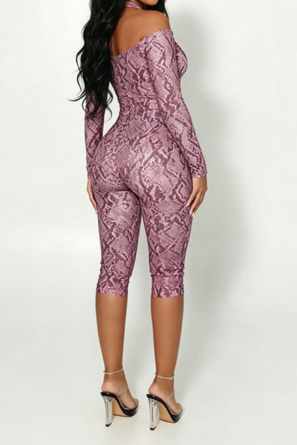 Snake-Print Halter Capri Jumpsuit