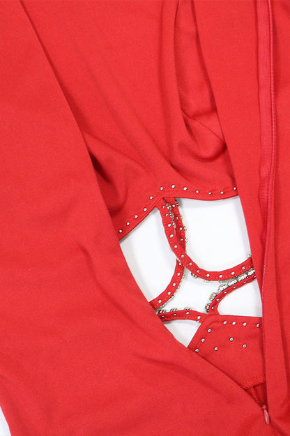 Halter Rhinestone Chain Cutout Flared Jumpsuit