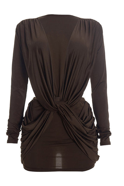 Twist-Front Cutout Long-Sleeve Mini Dress