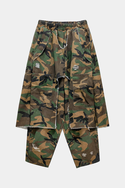 Camo Print Elastic Waist Harem Pants