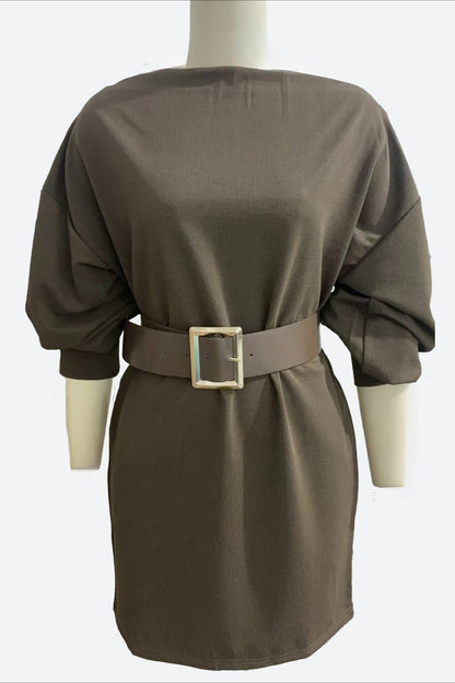 Lantern Sleeve Belted Knit Mini Dress