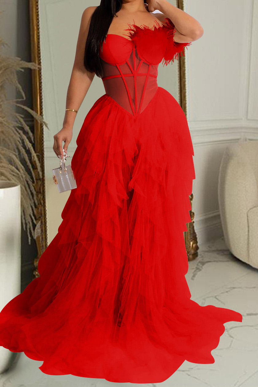 Strapless Corset Tulle Maxi Dress