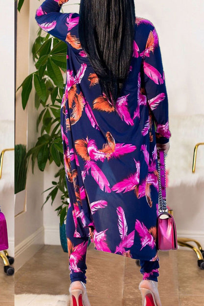 Printed Pants with Long Cardigan Set
