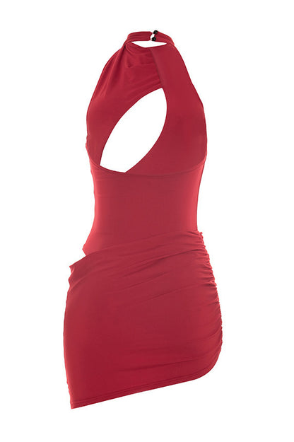 Asymmetrical Cutout Ruched Mini Dress