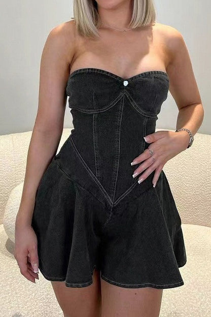 Denim Corset Flared Mini Dress