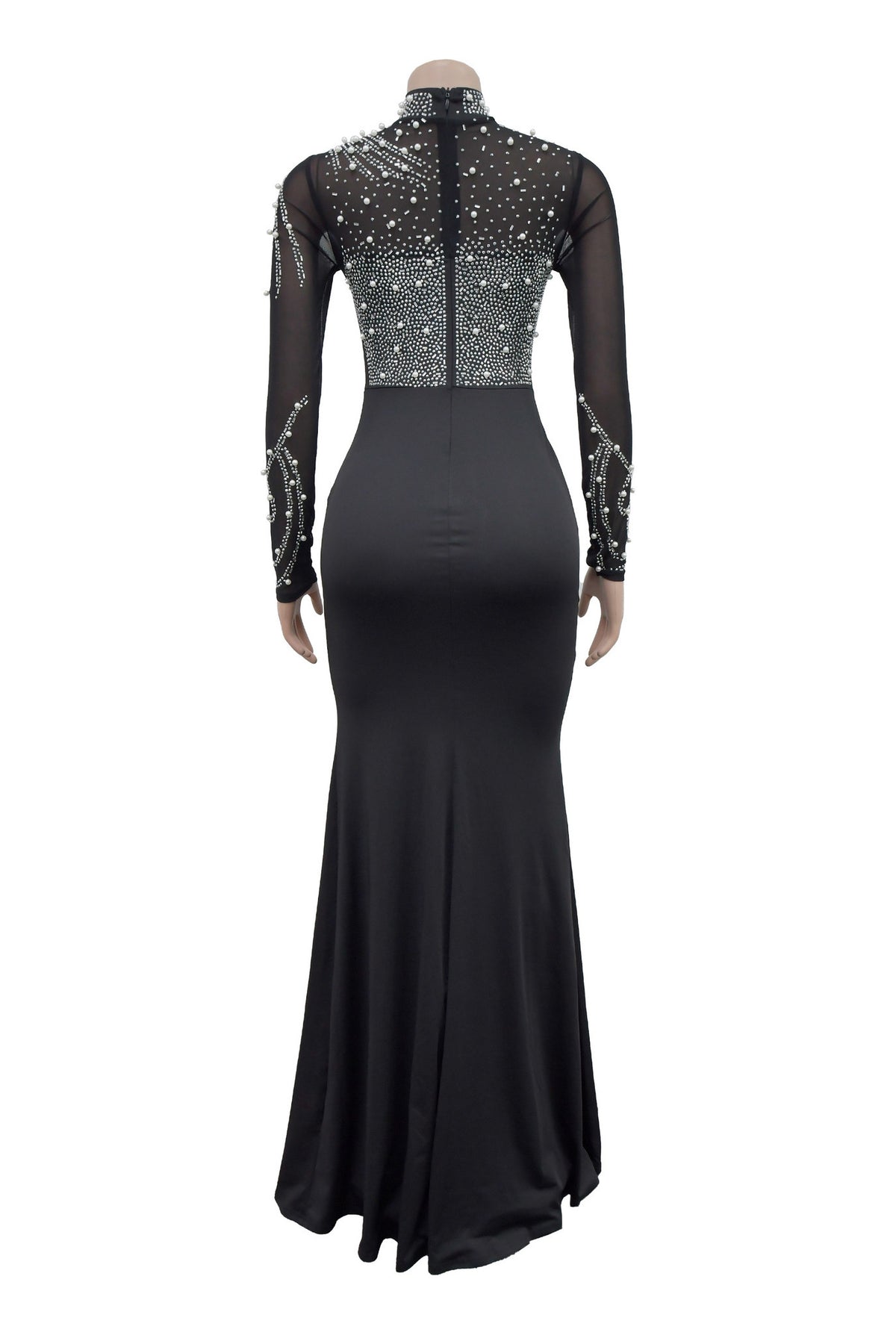 Rhinestone Mesh High Slit Maxi Dress