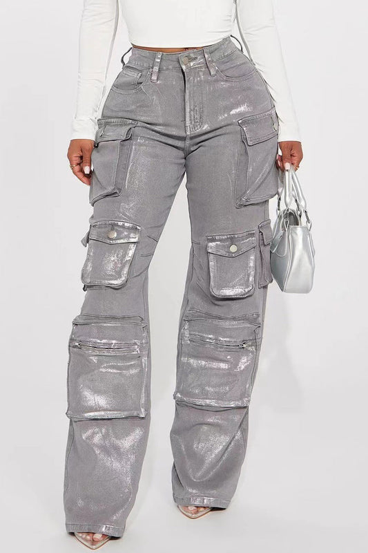 High-Shine Multi-Pocket Cargo Pants